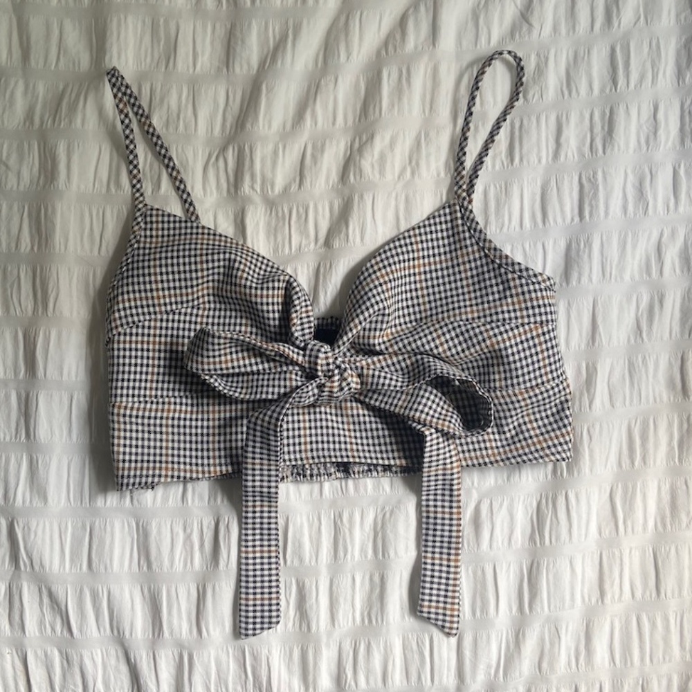 Salty Plaid Crop Top with Bow - Size Small